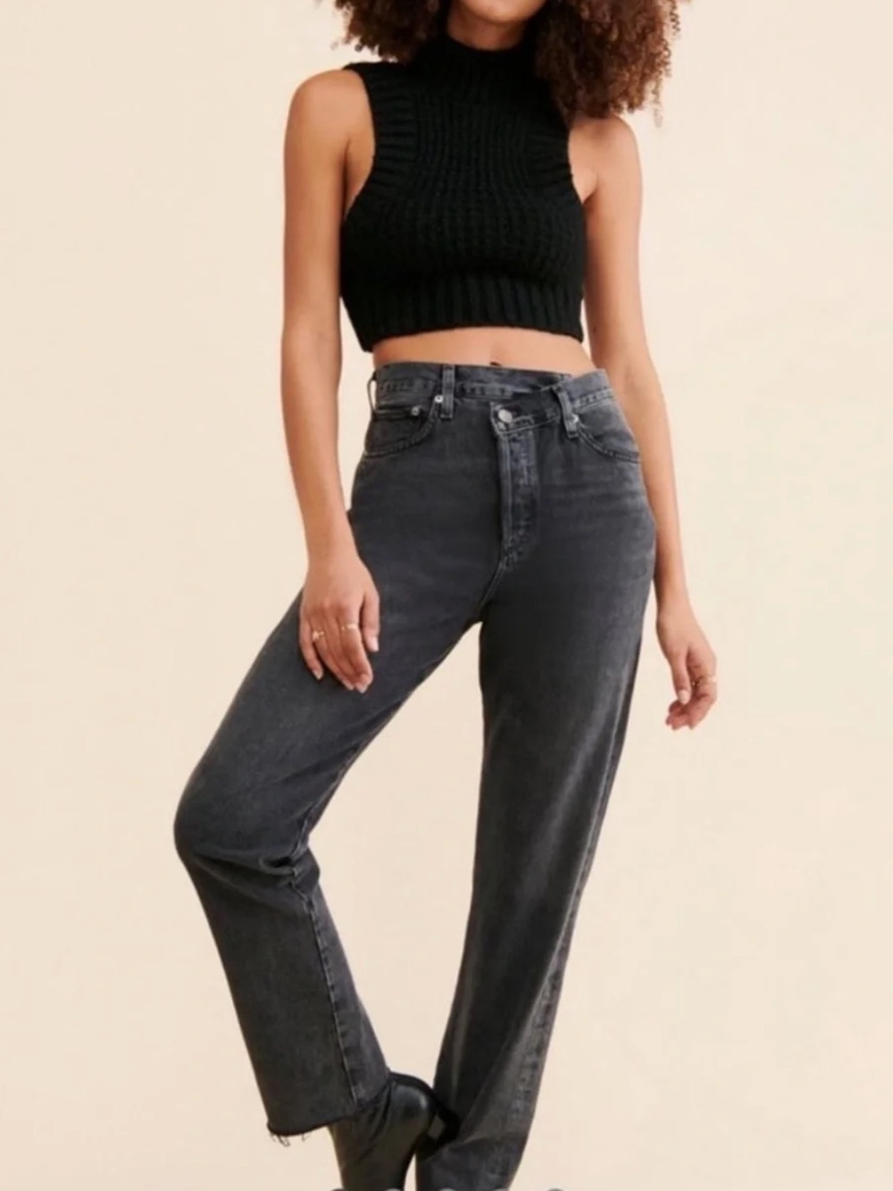 Agolde Cross Over Straight Leg Jeans - washed black